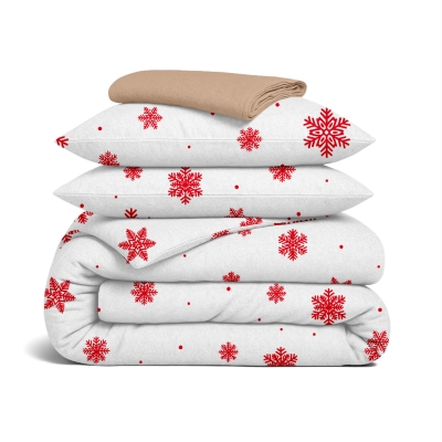 Двоспальна постільна білизна фланель з простирадлом на резинці SNOWFLAKES BERRY