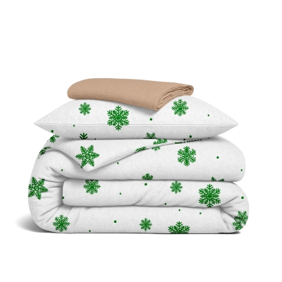 Дитяча постільна білизна фланель в ліжечко SNOWFLAKES EVERGREEN CS5