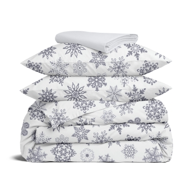 Двоспальна постільна білизна фланель з простирадлом на резинці SNOWFLAKES CS1