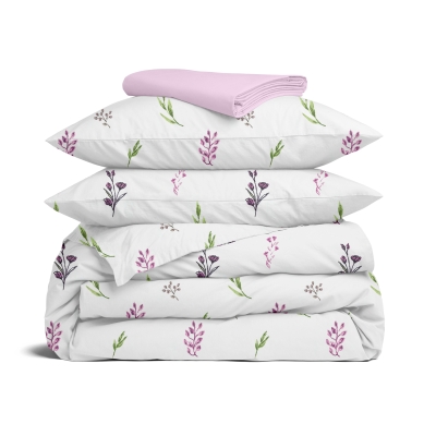 Євро постільна білизна з простирадлом на резинці LAVENDER MOOD CS4