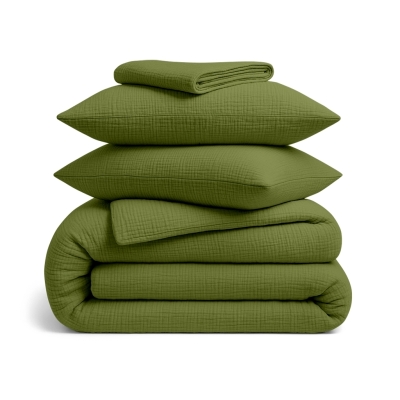 Сімейна преміум постільна білизна муслін з простирадлом на резинці AVOCADO CS1