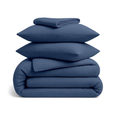 Двоспальна постільна білизна муслін з простирадлом на резинці DENIM