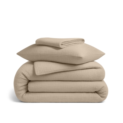 Підліткова постільна білизна муслін з простирадлом на резинці BEIGE CS1