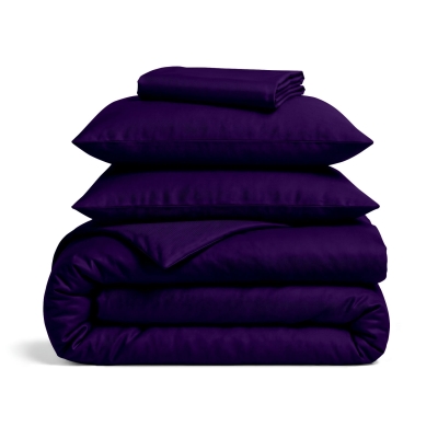 Сімейна постільна білизна ранфорс з простирадлом на резинці DARK PLUM