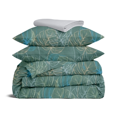 Євро постільна білизна сатин з простирадлом на резинці TROPICAL CALM CS1