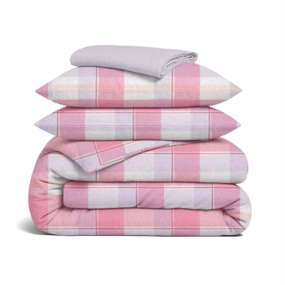 Двоспальна постільна білизна фланель з простирадлом на резинці AMETHYST TARTAN CS7