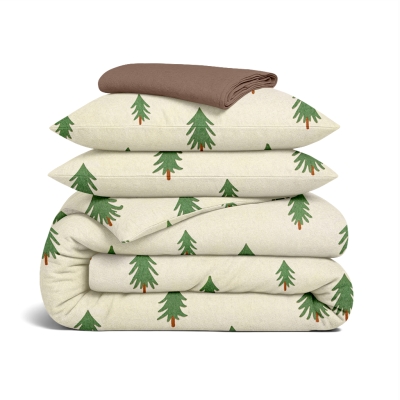 Сімейний комплект фланель з простирадлом на резинці PINE FOREST CS5