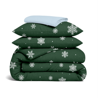 Двоспальна постільна білизна фланель з простирадлом на резинці SNOWFLAKES FOREST