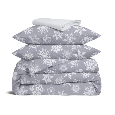 Двоспальна постільна білизна фланель з простирадлом на резинці SNOWFLAKES CS2