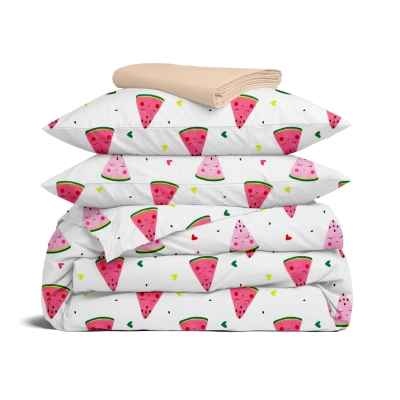 Двоспальна постільна білизна з простирадлом на резинці HAPPY WATERMELON