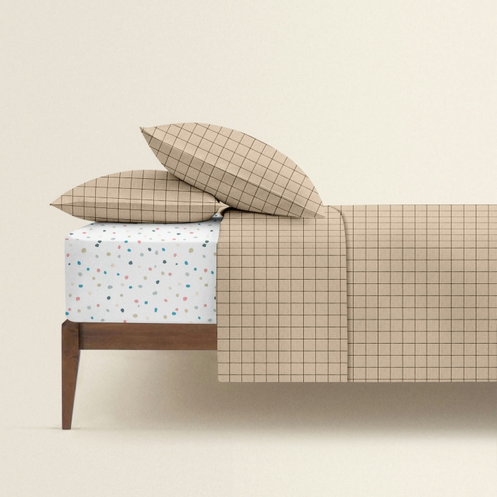 Двоспальна постільна білизна з простирадлом на резинці BEIGE GEOMETRY CS16